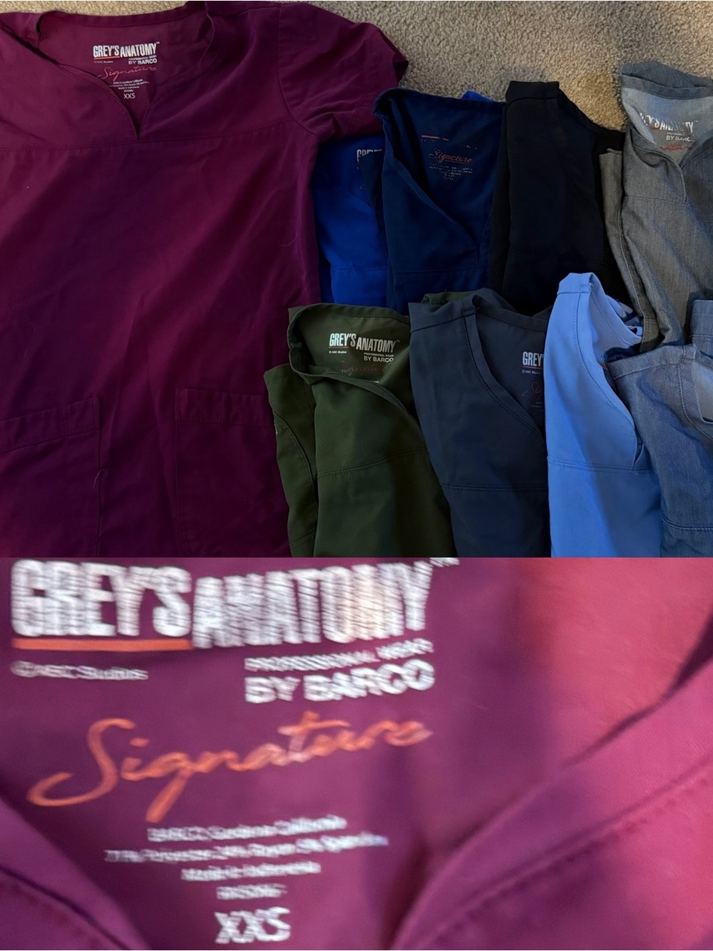 Grey's Anatomy Notch Neck Scrub Top Bundle (9 Tops) XXS